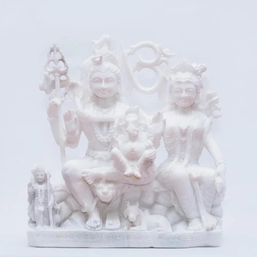 White Marble Shiv Parivar Statue, for Worship, Pattern : Carved