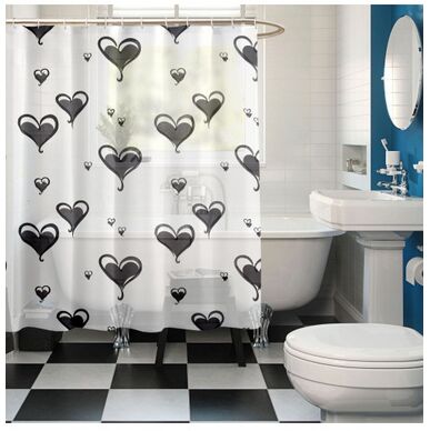 Cortina PVC Heart Bathroom Waterproof Curtain, Color : Black White