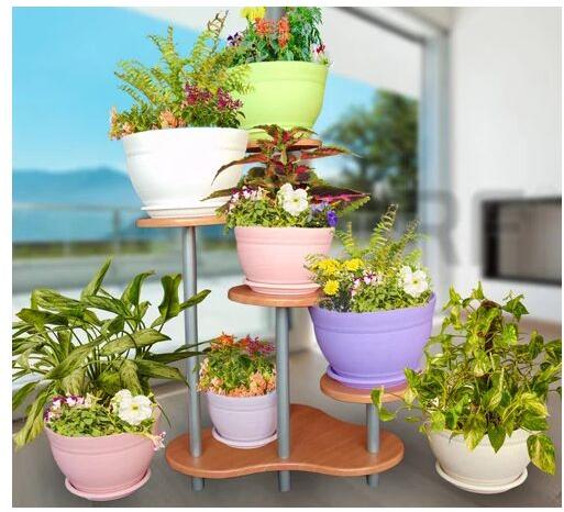 Livewell Green Paint Colored Flower Pot Corner Stand, Shape : Round