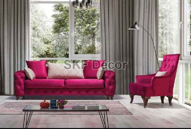 4 Seater Designer Sofa Set, for Living Room, Color : Pink