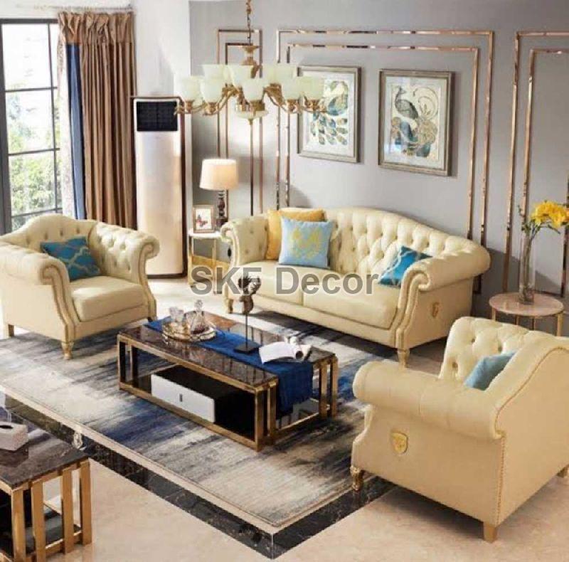 Designer Chester Sofa Set, for Living Room, Color : Creamy