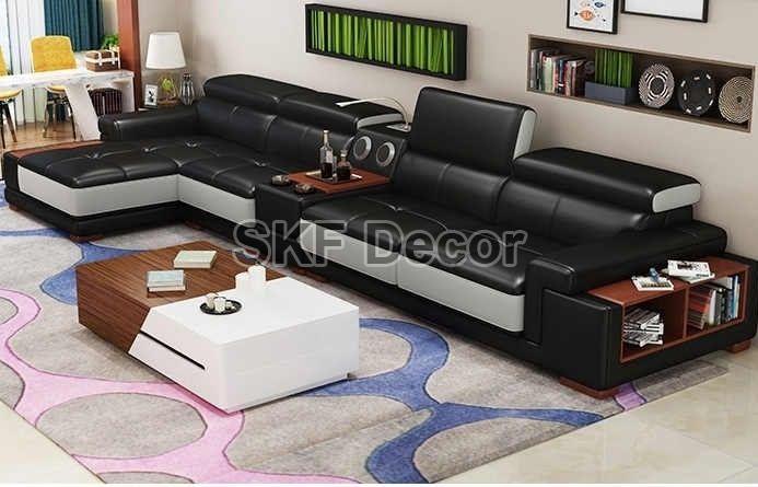 Stylish Black Leather Sofa Set