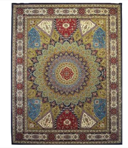 Udai Exports Rectangular 80% Woollen Hand Knotted Gumbad Rug, For Office, Color : Multi
