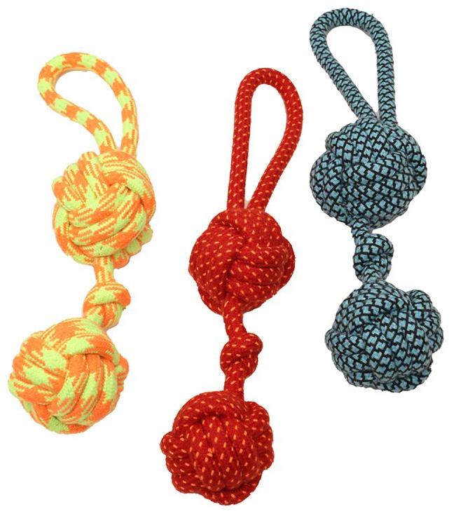 2 Ball Dog Rope Toy, for Pets Playing, Feature : Attractive Look, Colorful Pattern, Light Weight, Perfect Shape
