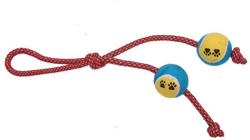 2 Ball Handle Dog Rope Toy, for Pets Playing, Feature : Attractive Look, Colorful Pattern, Light Weight