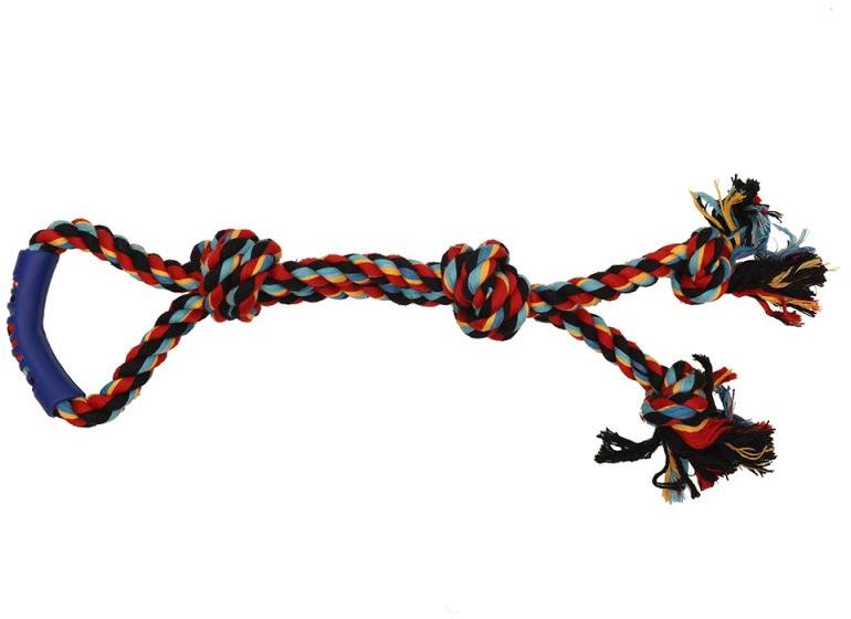 3 Knot Handle Dog Rope Toy, for Pets Playing, Feature : Attractive Look, Colorful Pattern, Light Weight