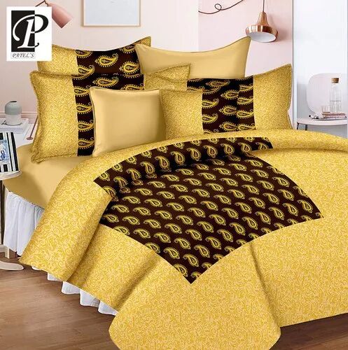 Cotton Patola Gold Print Bedsheet, Size : 93X108inch