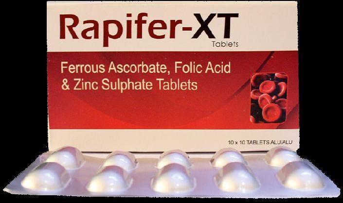 Ferrous Ascorbate 100mg + Folic Acid 1.5mg + Zinc 7.5mg Tablet :Rapifer XT Tablets