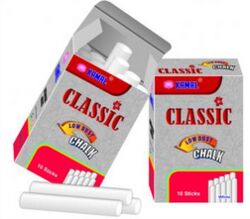Classic White Low Dust Chalk, for To Write On Blackboard, Size : 10 mm Diameter x 70 mm Long