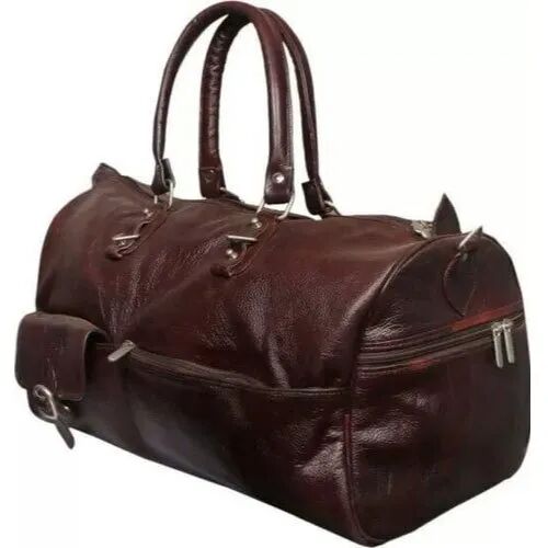 Brown Poseso 200-400g Plain Leather Duffle Bag, Closure Type : Zip