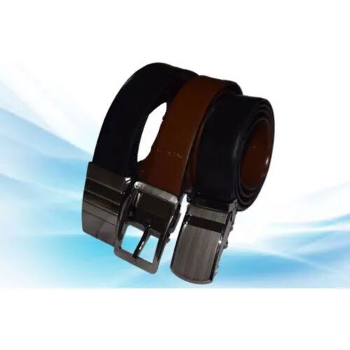 Plain Stainless Steel Men Leather Belt, Color : Black, Brown