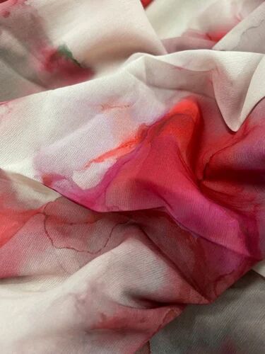 Maroon Chiffon Digital Printed Fabric, for Apparel/Clothing, Pattern : Floral
