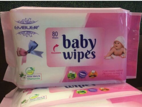 Embuer Non woven White Baby Wipe, Pattern : Plain