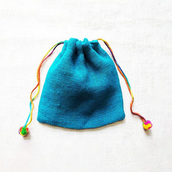 Blue jute Drawstring bags