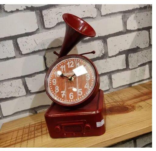 500 gm Color Coated Iron Antique Gramophone Clock, Packaging Type : Box
