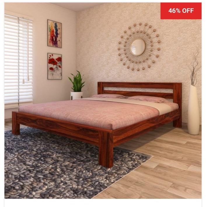 Gunnu Furniture Brown Rectangular wooden bed plain head, for Home, Hotel, House, Style : Antique, Modern