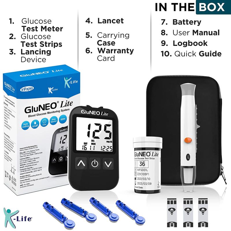Creamy Gluneo Lite Blood Glucometer, For Clinical, Home Purpose, Hospital, Display Type : Digital