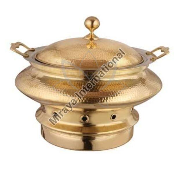 Round Hammered Brass Chafing Dish, for Serving Food, Feature : Anti Corrosive, Durable, High Quality