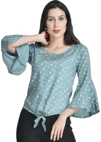 Printed Rayon Crop Knot Top, Size : XS, S, M, L, XL