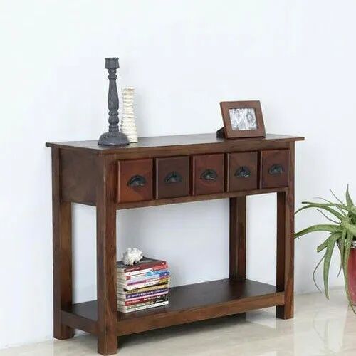 Brown Rectangular Wooden Console Table