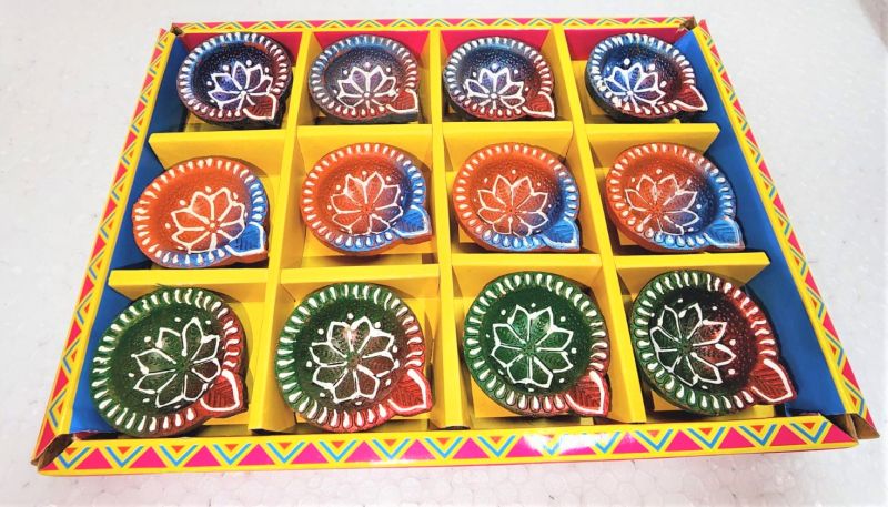 Multicolour Clay Ecd-18d 12 Pcs Diya Box, For Diwali, Festival, Feature : Effective