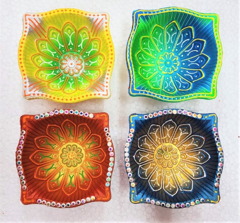 Colored Four  face Large Akhand Diya