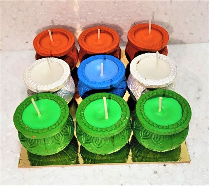 Multicolour Ecd-57 9 Pcs Tiranga Matki With Wax, For Diwali, Festival, Feature : Effective