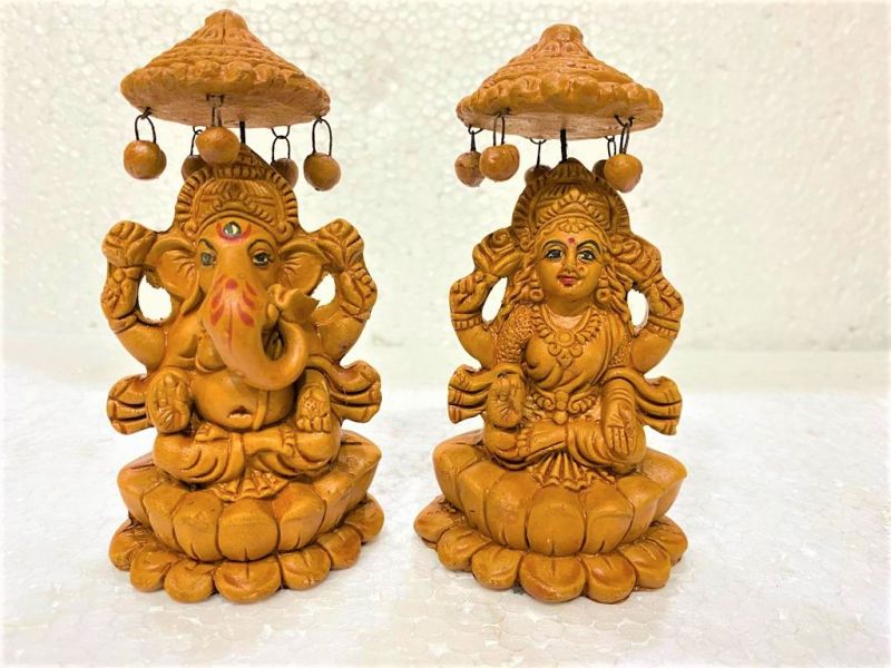 Red Clay Eci-1 Plain Laxmi Ganesh Set, For Diwali, Festival, Size : 5.5 Inches