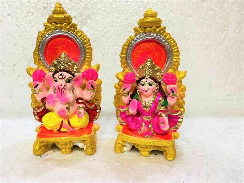 Red Clay Eci-2 Color Laxmi Ganesh Set, For Diwali, Festival, Size : 5.5 Inches