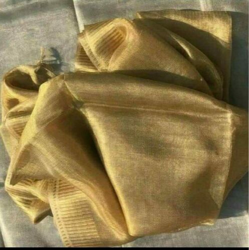Golden Handloom Tissue Linen Saree, Pattern : Plain