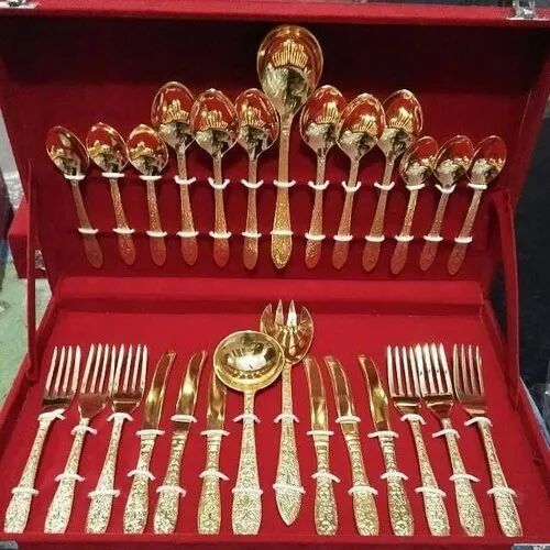Brass Cutlery Set, Color : Gold