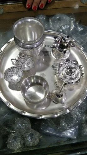 Acrylic Meenari Silver Pooja Thali