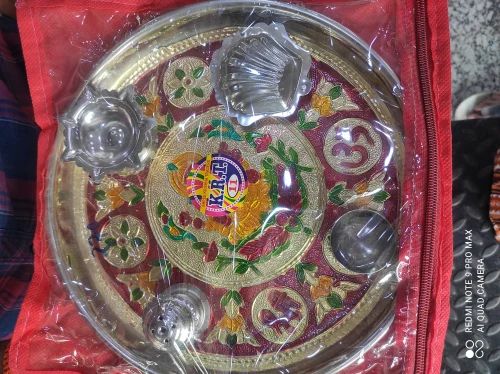 Round Polished Marble Plate And Thali, for Pooja, Style : Antique