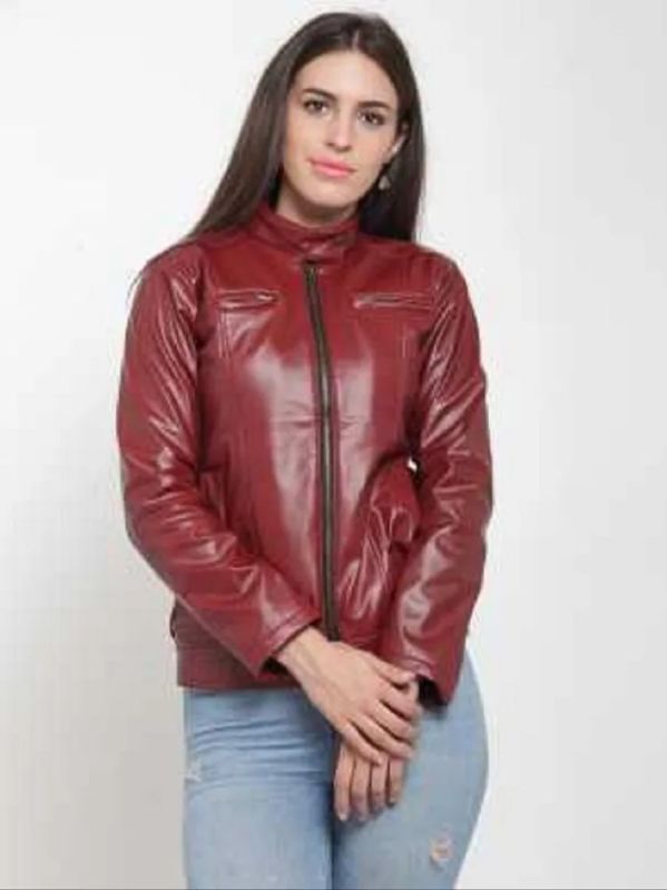 Plain ladies leather jacket, Size : Medium