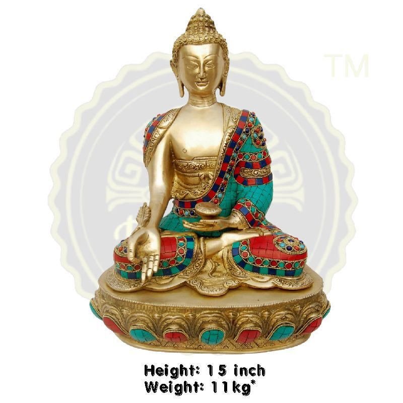 Brass Buddha Idol Stone work