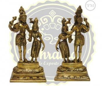 8.5 Inches Brass Vishnu Laxmi Statue, for Temple, Feature : Shiny