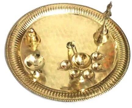 Brass Puja Temple Plate Set, Shape : Round