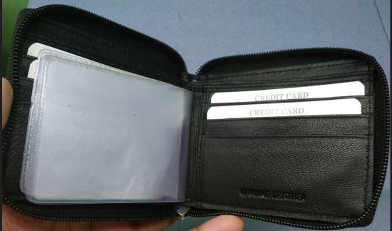 Black Goat Nappa Round Zipped Leather Wallet, for ID Proof, Credit Card, Personal Use, Gender : Male