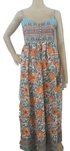 Multi Stitched Printed Ladies Sleeveless Gown
