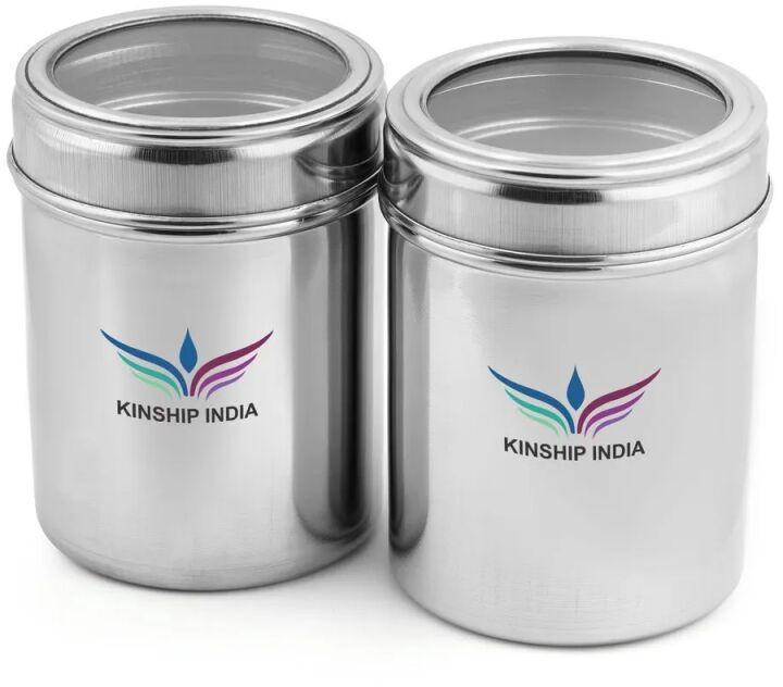 Silver Stainless Steel Canister, Shape : ROUND