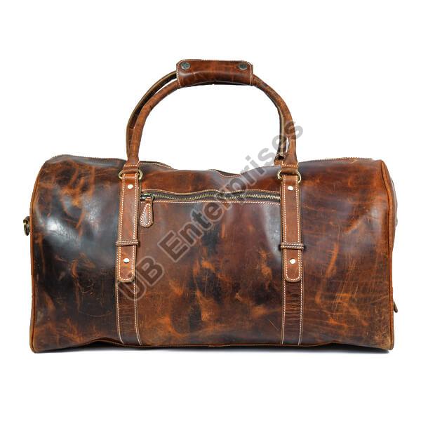 Brown Buffalo Leather Duffle Bag Manufacturer Exporter from Kanpur