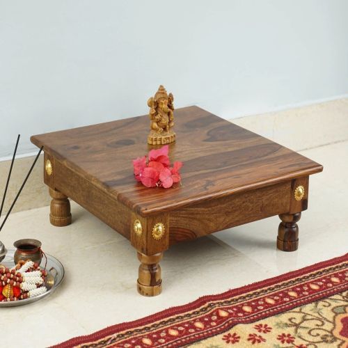Brown Square Polished Wooden Pooja Chowki, for Worship, Style : Antique