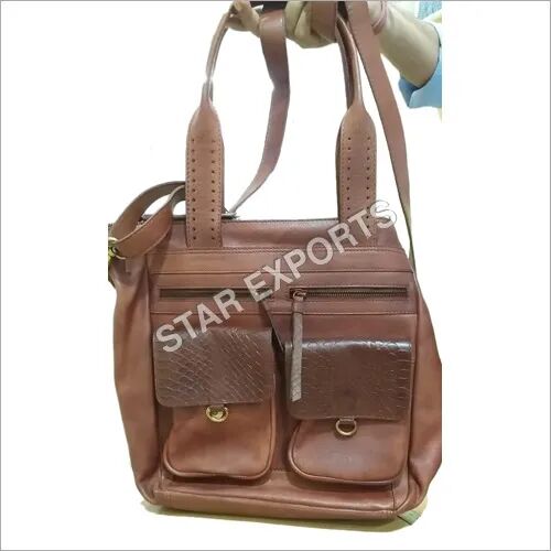 Ladies Brown Leather Bag, Pattern : Plain