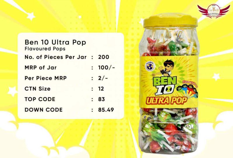 Ben 10 Ultra Pop Flavoured Lollipop, Taste : Sweet
