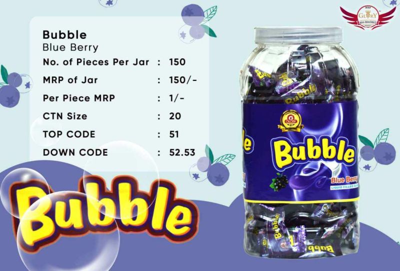 Purple Bubble Blueberry Liquid Filled Chewing Gum, Packaging Type : Plastic Box