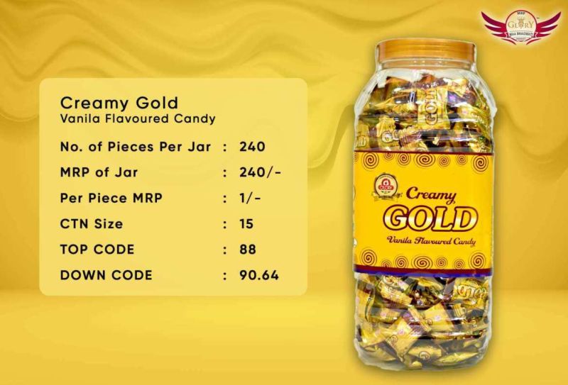 Creamy Gold Vanila Flavoured Toffee, Packaging Type : Plastic Box