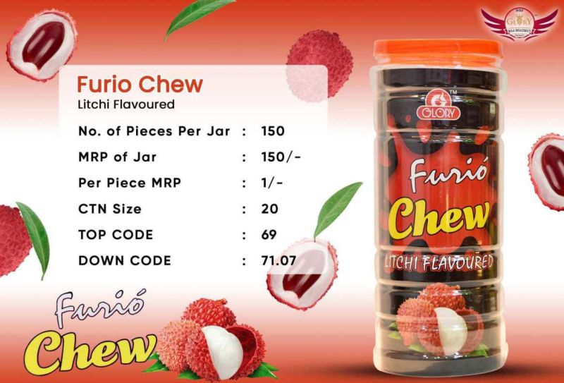 Furio Chew Litchi Flavoured Candies, Taste : Sweet