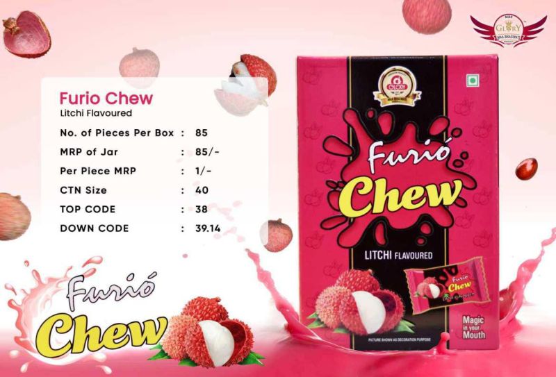 Furio Chew Litchi Flavoured Toffee, Packaging Type : Plastic Box