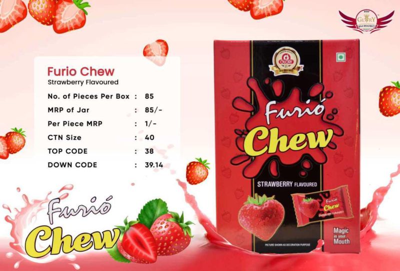 Furio Chew Strawberry Flavoured Toffee, Taste : Sweet