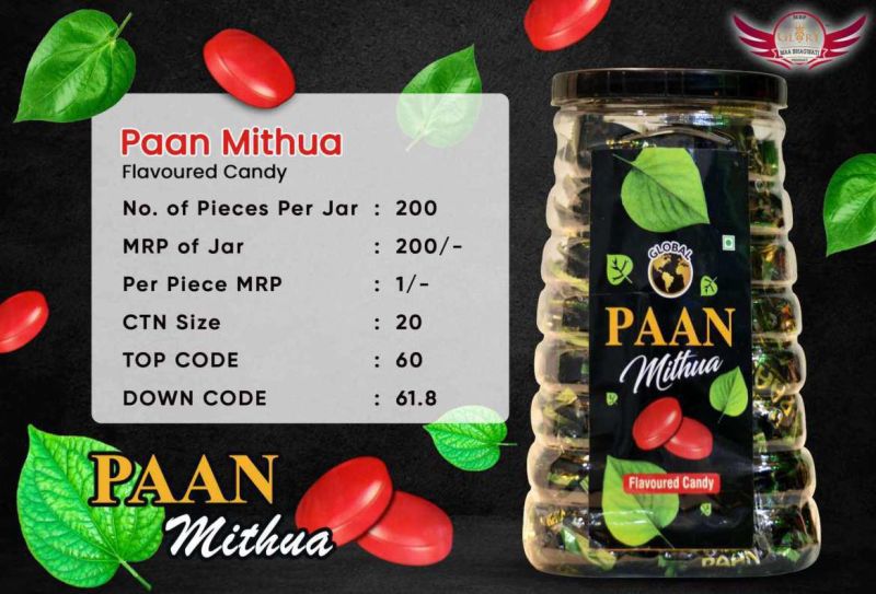 Global Solid Paan Mithua Flavoured Candies, Packaging Type : Plastic Box